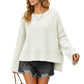 Solid Color Pullover Sweater with Wide Ribbed Hem and Relaxed Fit