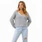 Long Sleeve Waffle Knit Pullover Sweater with Relaxed Fit