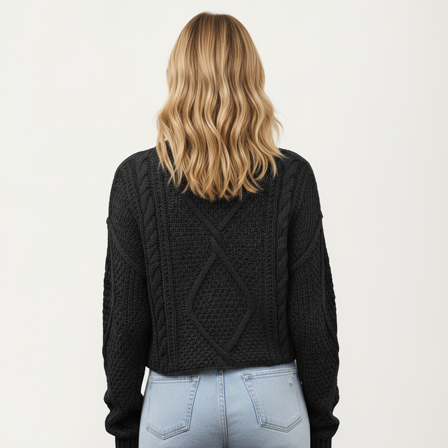 Long Sleeve Cable Knit Pullover Sweater with Textured Pattern