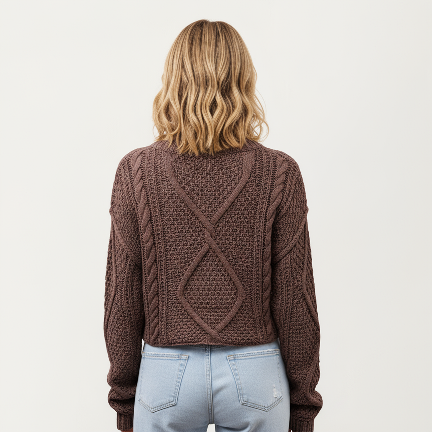 Long Sleeve Cable Knit Pullover Sweater with Textured Pattern