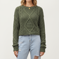Long Sleeve Cable Knit Pullover Sweater with Textured Pattern