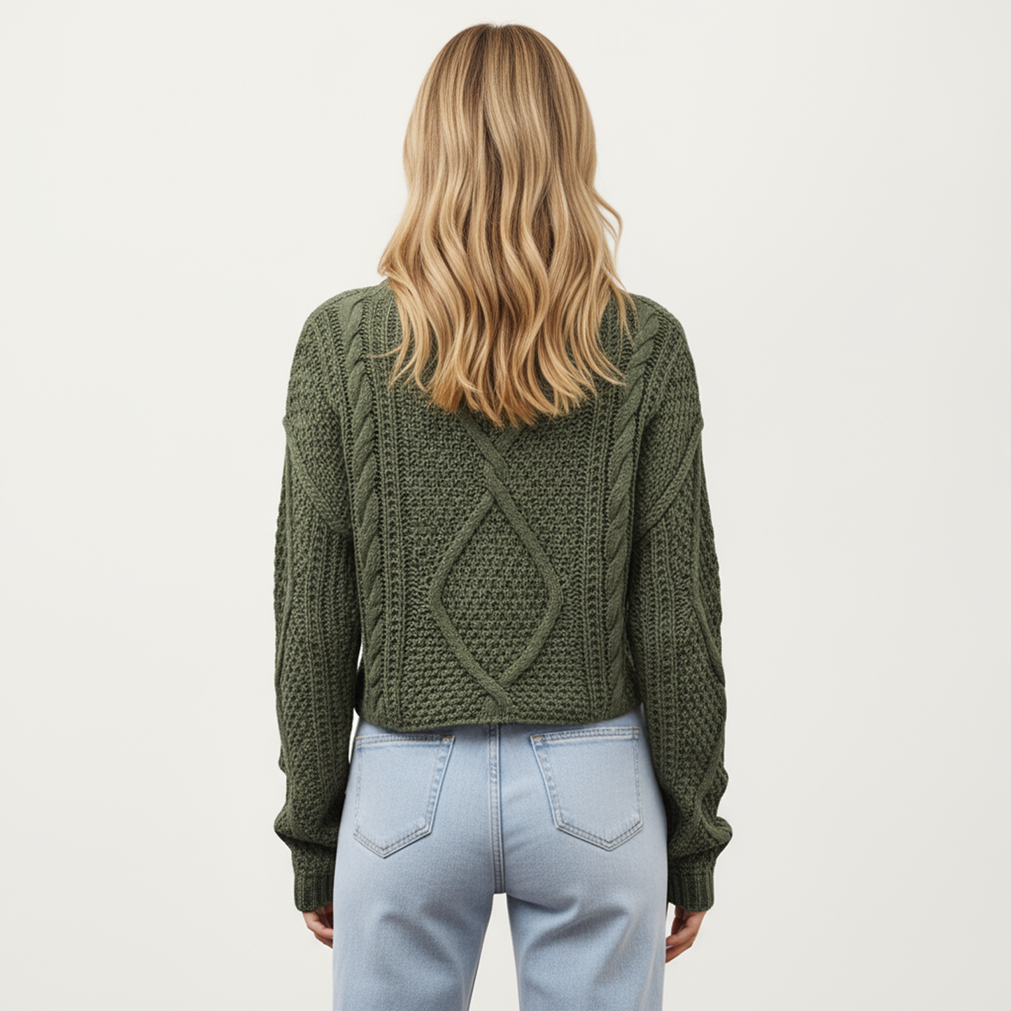 Long Sleeve Cable Knit Pullover Sweater with Textured Pattern