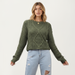 Long Sleeve Cable Knit Pullover Sweater with Textured Pattern