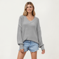 V-Neck Relaxed Fit Knit Sweater with Long Sleeves