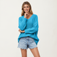 V-Neck Relaxed Fit Knit Sweater with Long Sleeves