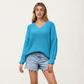 V-Neck Relaxed Fit Knit Sweater with Long Sleeves