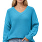 V-Neck Relaxed Fit Knit Sweater with Long Sleeves