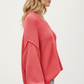 V-Neck Relaxed Fit Knit Sweater with Long Sleeves