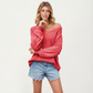 V-Neck Relaxed Fit Knit Sweater with Long Sleeves