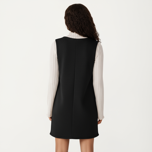 Sleeveless V-Neck Shift Dress with Front Patch Pockets