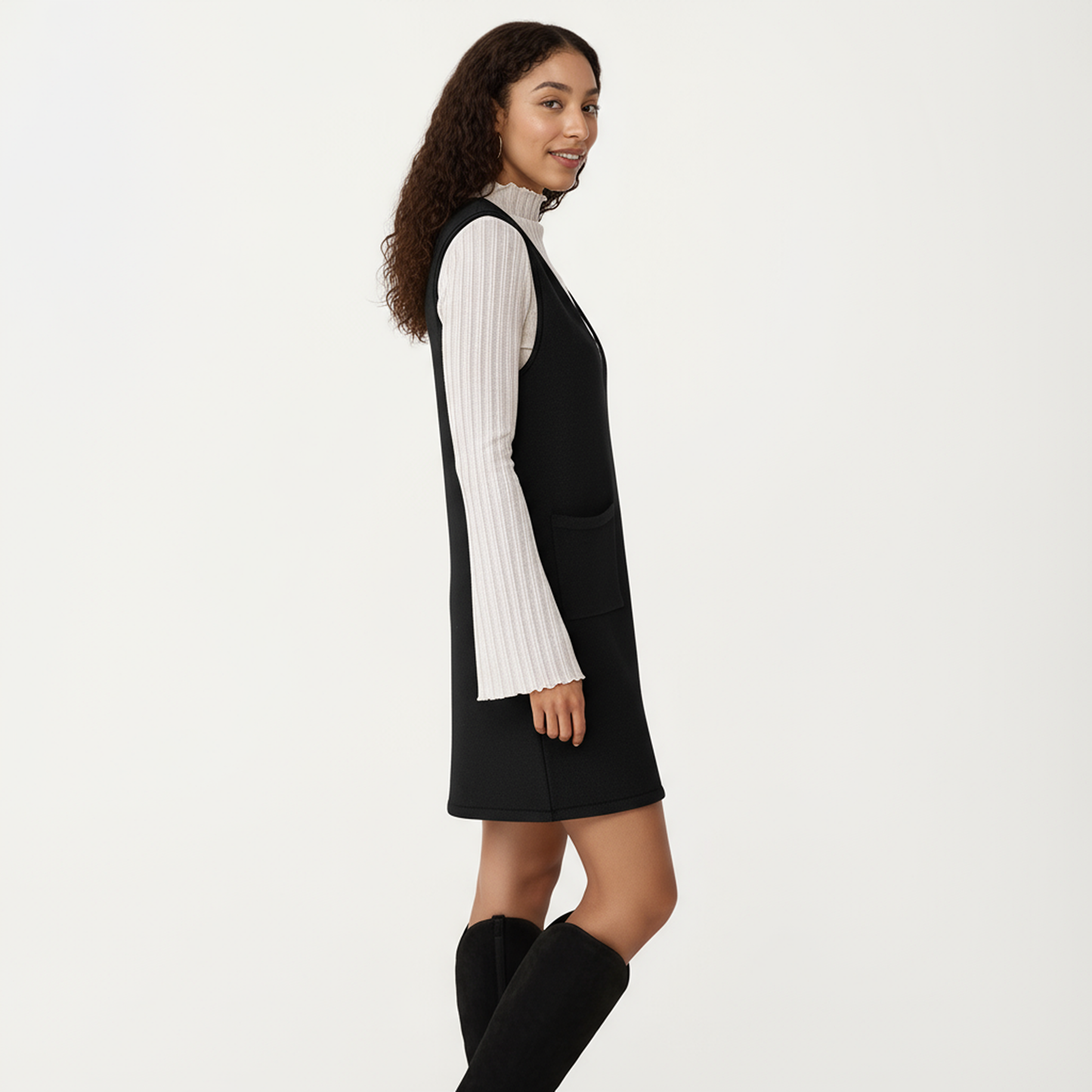 Sleeveless V-Neck Shift Dress with Front Patch Pockets