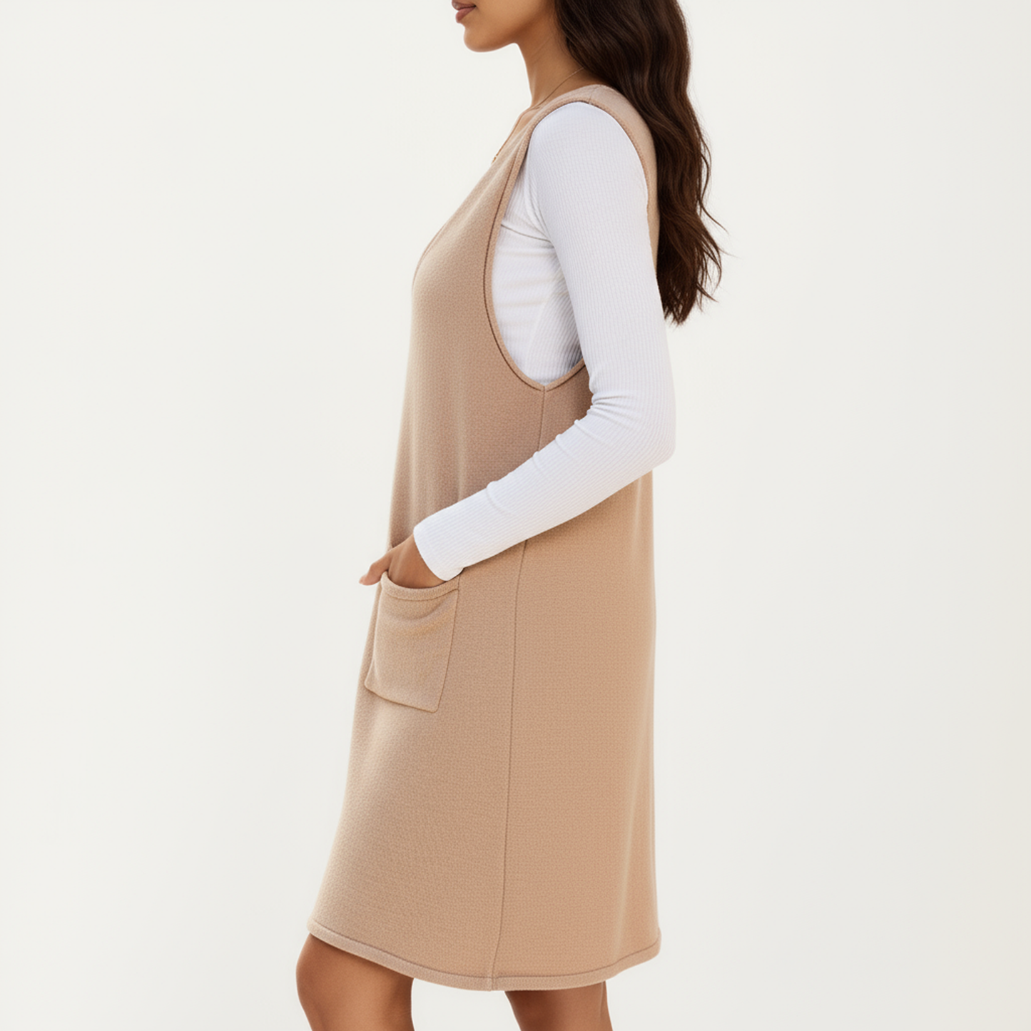 Sleeveless V-Neck Shift Dress with Front Patch Pockets