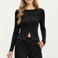 2-Piece Set Long Sleeve Button Front Top and Wide Leg Pants