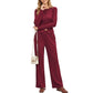 2-Piece Set Long Sleeve Button Front Top and Wide Leg Pants