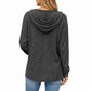 Long Sleeve Waffle Knit Hoodie with V-Neckline and Relaxed Fit