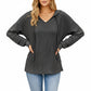 Long Sleeve Waffle Knit Hoodie with V-Neckline and Relaxed Fit