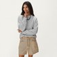 Long Sleeve Crew Neck Pullover Top with Relaxed Fit and Ribbed Cuffs