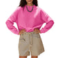 Long Sleeve Crew Neck Pullover Top with Relaxed Fit and Ribbed Cuffs