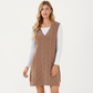 Cable Knit Sweater Dress with Deep V-Neck and Sleeveless Design