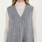Cable Knit Sweater Dress with Deep V-Neck and Sleeveless Design