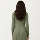 Long Sleeve Ribbed Knit A-Line Dress with Button Front Detail