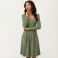 Long Sleeve Ribbed Knit A-Line Dress with Button Front Detail