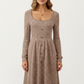 Long Sleeve Ribbed Knit A-Line Dress with Button Front Detail