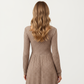 Long Sleeve Ribbed Knit A-Line Dress with Button Front Detail