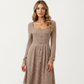 Long Sleeve Ribbed Knit A-Line Dress with Button Front Detail