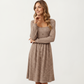Long Sleeve Ribbed Knit A-Line Dress with Button Front Detail
