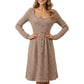 Long Sleeve Ribbed Knit A-Line Dress with Button Front Detail