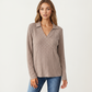 Long Sleeve Ribbed Knit Top with Collared V-Neck and Chest Pocket