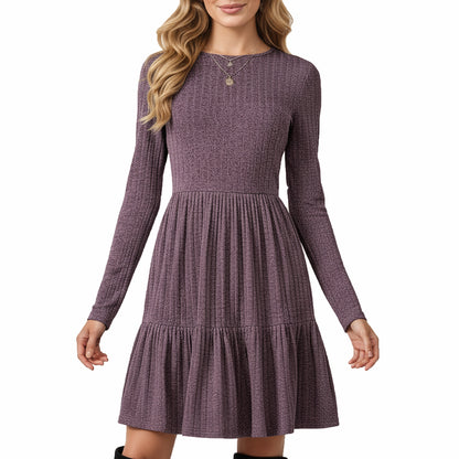 Long Sleeve Tiered Skater Dress with Fitted Bodice and Flowy Hem