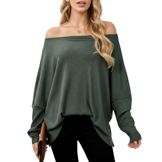 Off Shoulder Long Sleeve Knit Top with Relaxed Fit