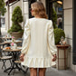 Long Sleeve Quilted Dress with Puff Shoulder Detail and Ruffled Hem