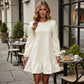 Long Sleeve Quilted Dress with Puff Shoulder Detail and Ruffled Hem
