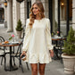 Long Sleeve Quilted Dress with Puff Shoulder Detail and Ruffled Hem