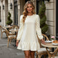 Long Sleeve Quilted Dress with Puff Shoulder Detail and Ruffled Hem