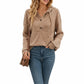 Ribbed Knit Long Sleeve Hoodie Top with Button Front Placket