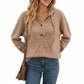 Ribbed Knit Long Sleeve Hoodie Top with Button Front Placket
