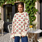 Long Sleeve Pullover Knit Sweater with Cherry Pattern