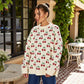 Long Sleeve Pullover Knit Sweater with Cherry Pattern