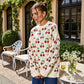 Long Sleeve Pullover Knit Sweater with Cherry Pattern