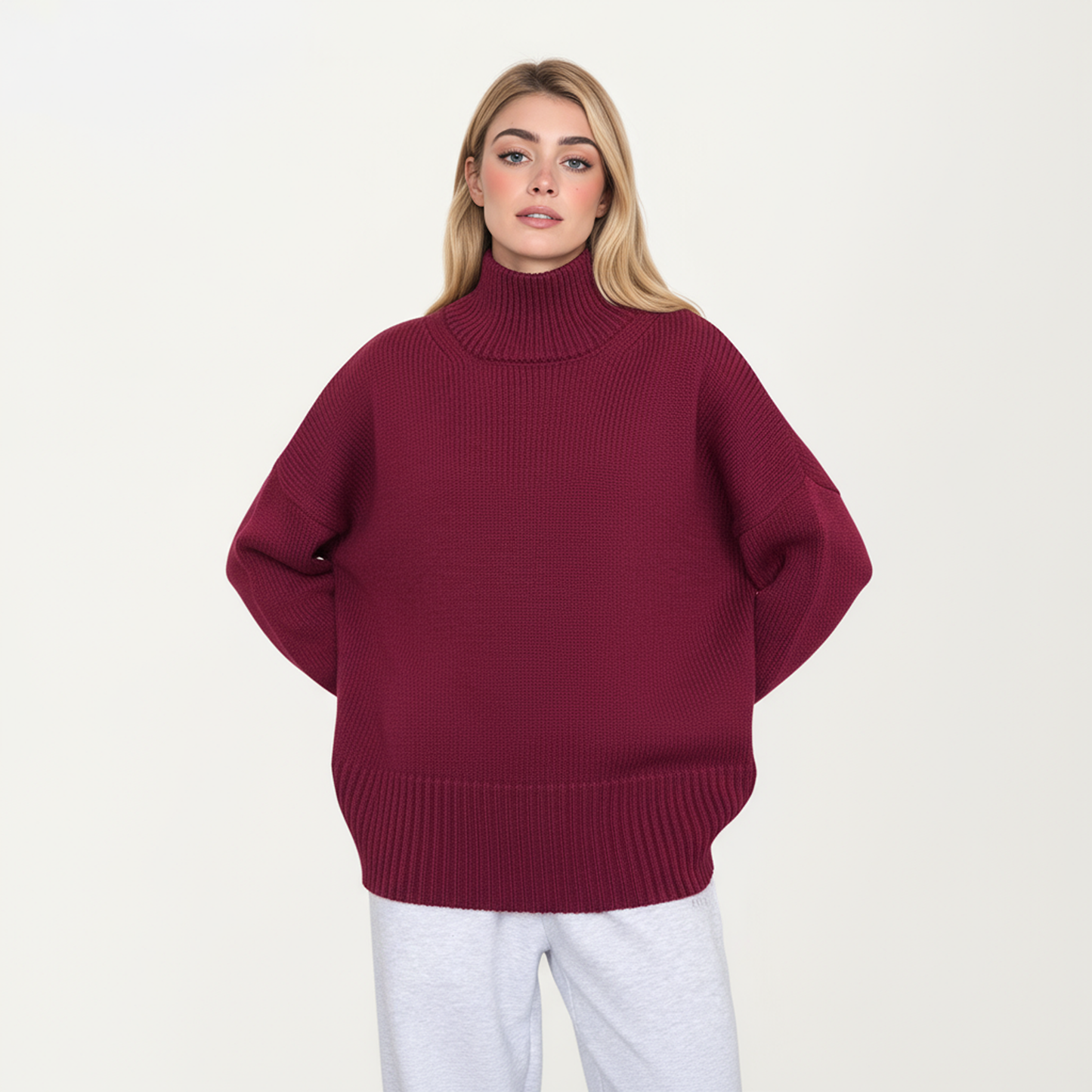Oversized Turtleneck Sweater with Long Sleeves and Ribbed Hem