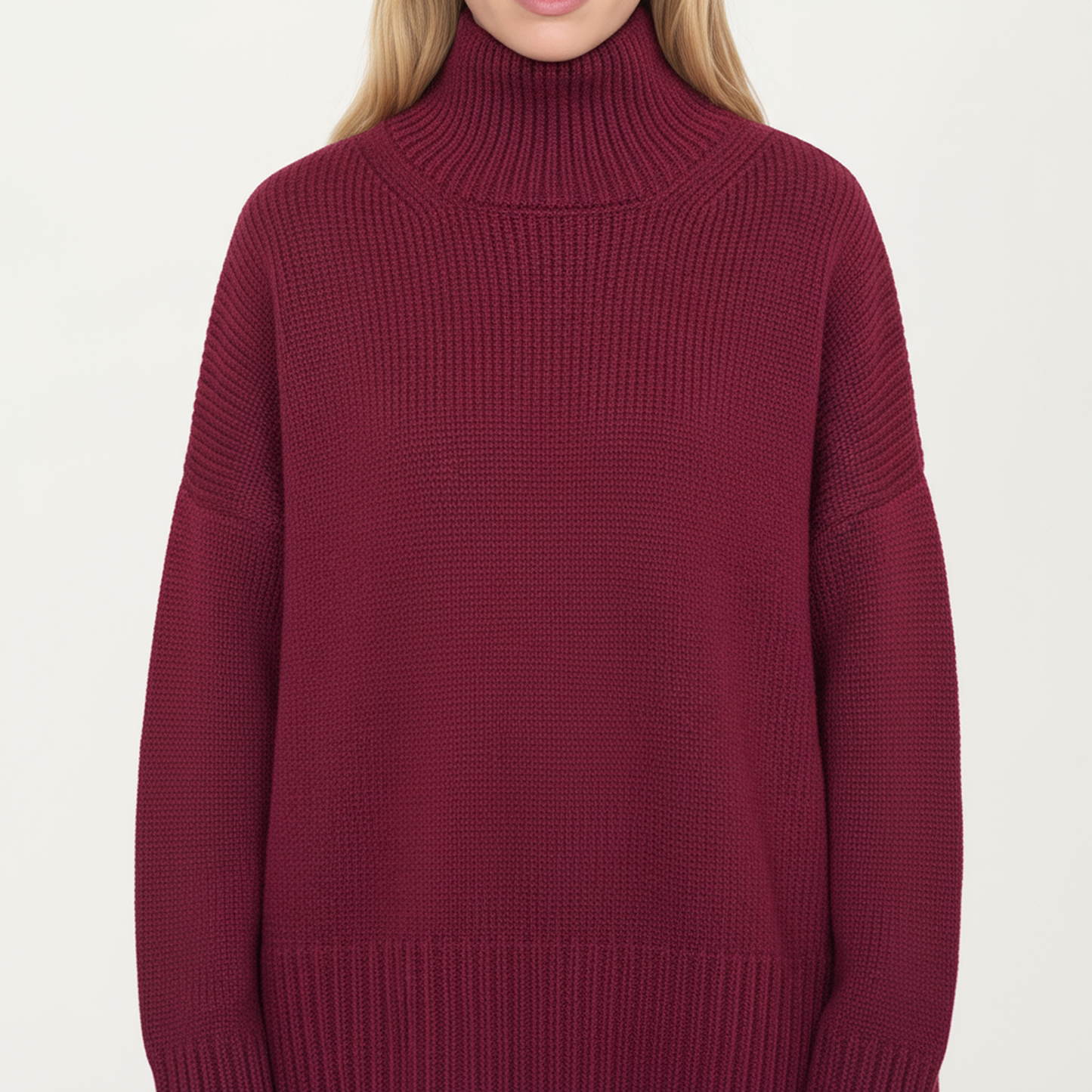 Oversized Turtleneck Sweater with Long Sleeves and Ribbed Hem