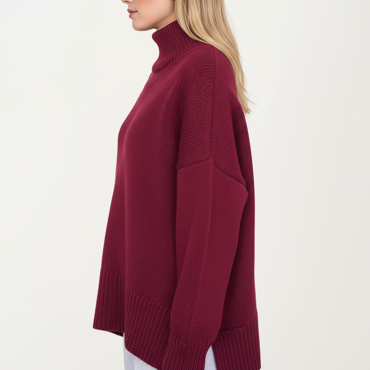 Oversized Turtleneck Sweater with Long Sleeves and Ribbed Hem