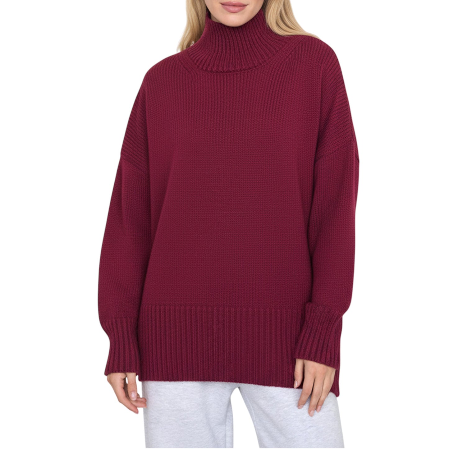 Oversized Turtleneck Sweater with Long Sleeves and Ribbed Hem