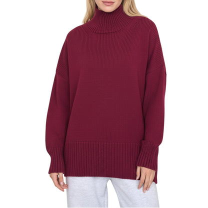 Oversized Turtleneck Sweater with Long Sleeves and Ribbed Hem