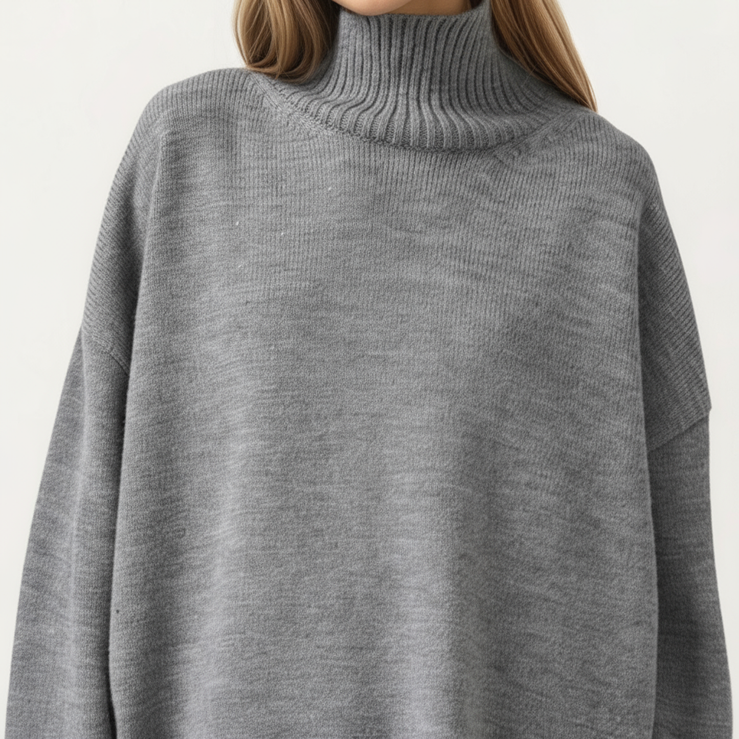 Oversized Turtleneck Sweater with Long Sleeves and Ribbed Hem