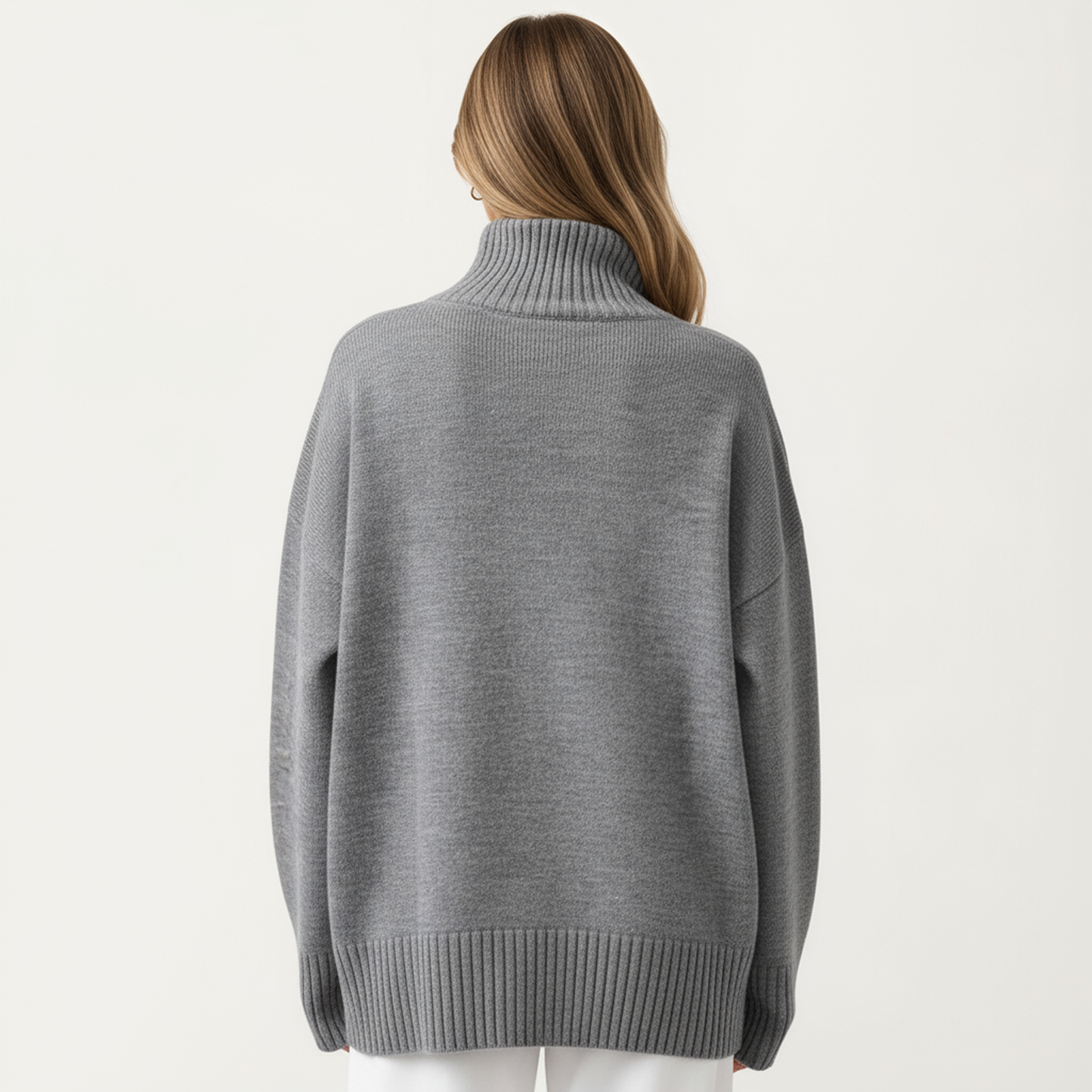 Oversized Turtleneck Sweater with Long Sleeves and Ribbed Hem